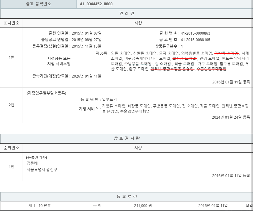 상표등록 35류 제41-0344452호(WAH, 김문배, 