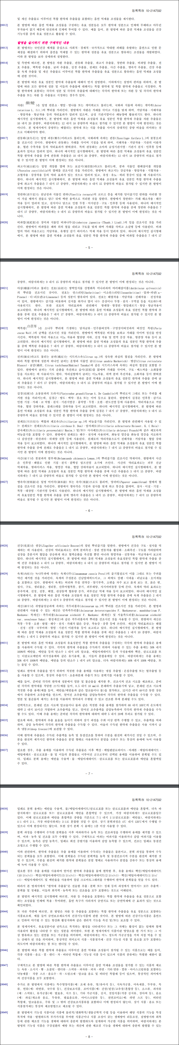 특허 제10-2147592호(흡연 억제용 조성물 및 이를 함유하는 건강기능식품, 쉔 동리, 